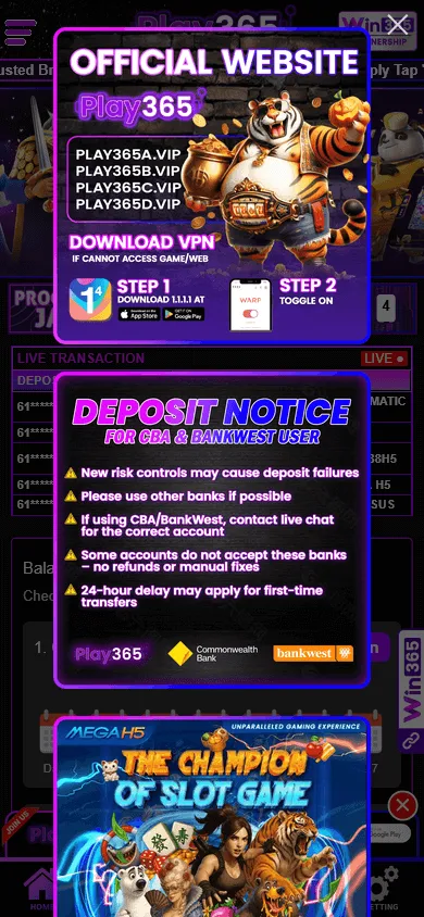 Play365 Casino mobile home screen