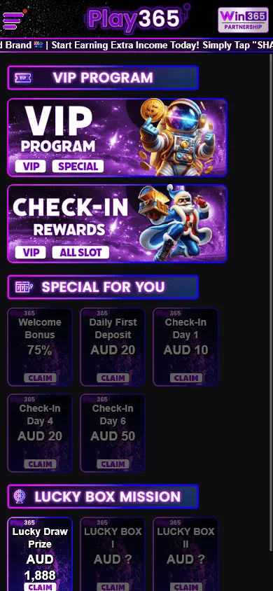 Play365 Casino mobile promotions screen